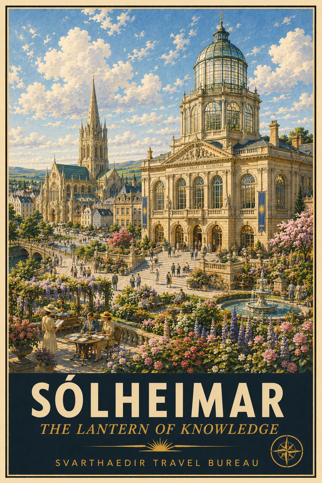 Solheimar library and cathedral in a garden setting